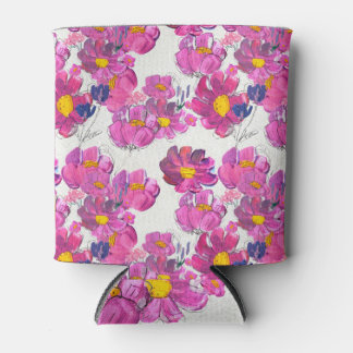 Beautiful Flowers Watercolor Acrylic Pattern Can Cooler