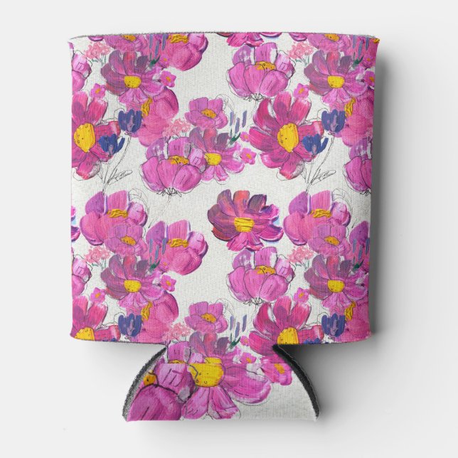 Beautiful Flowers Watercolor Acrylic Pattern Can Cooler (Front)