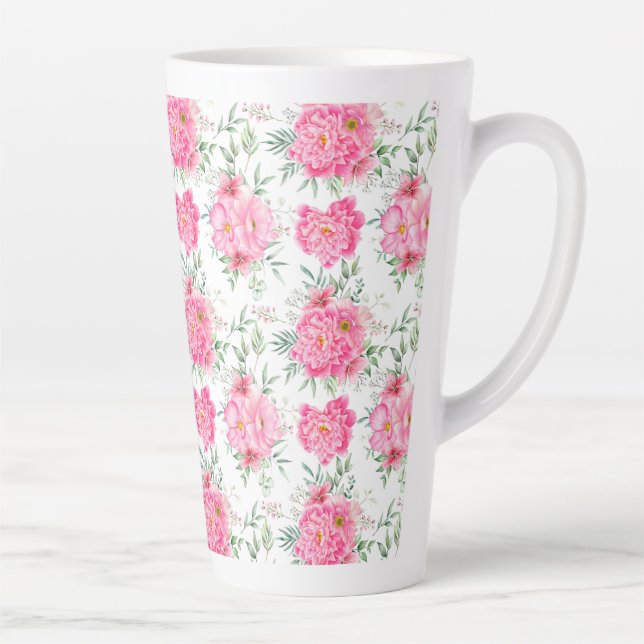 Beautiful Flowers Watercolor Floral Pattern Latte Mug (Right)