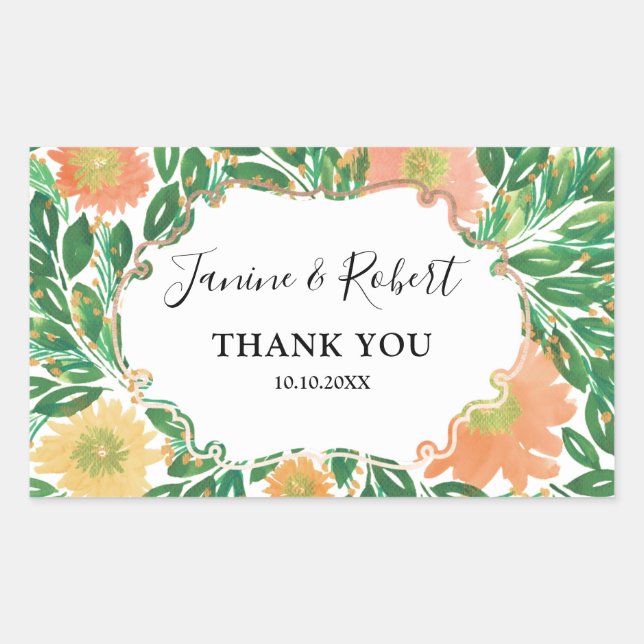 Beautiful Flowers Watercolor Painting Wedding Rectangular Sticker (Front)