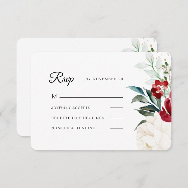 Beautiful Flowers with Greenery Christmas Wedding RSVP Card (Front/Back)