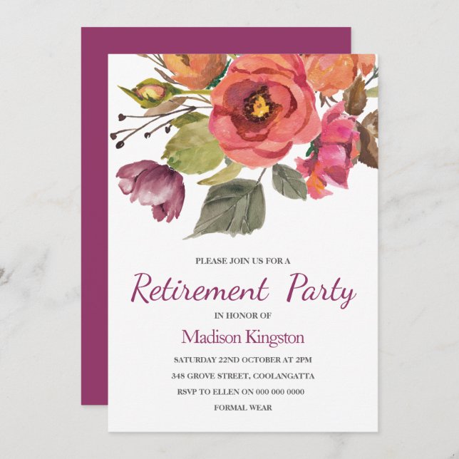 Beautiful Flowers Womans Retirement Party Invite (Front/Back)