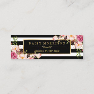 Beautiful Flowers Wrapping Gold B&W Stripes Mini Business Card