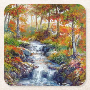 Beautiful Flowing Water Fine Art Square Paper Coaster