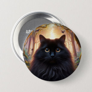 Beautiful Fluffy Black Cat with Gold Eyes 7.5 Cm Round Badge