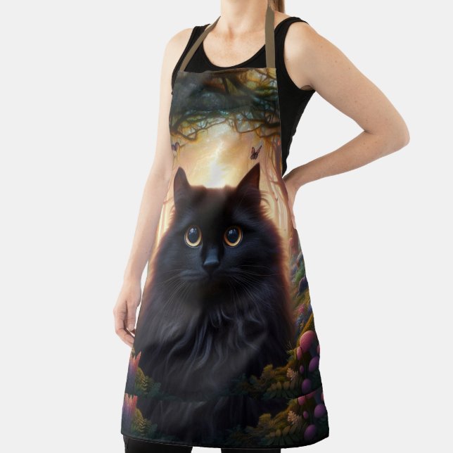 Beautiful Fluffy Black Cat with Gold Eyes Apron (Insitu)