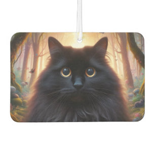 Beautiful Fluffy Black Cat with Gold Eyes Car Air Freshener