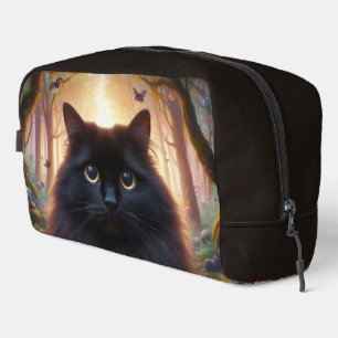 Beautiful Fluffy Black Cat with Gold Eyes Dopp Kit