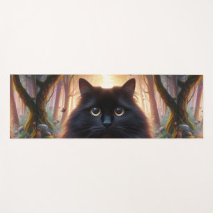 Beautiful Fluffy Black Cat with Gold Eyes Yoga Mat