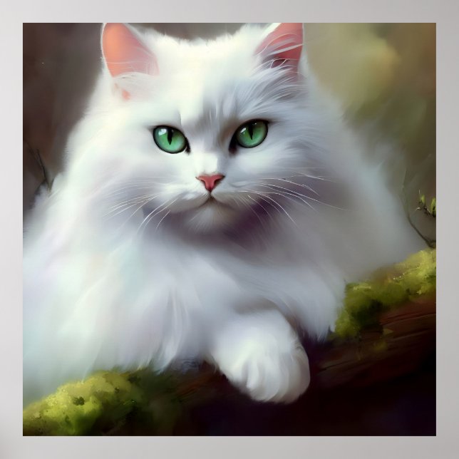 Beautiful Fluffy Cat Painting Poster (Front)