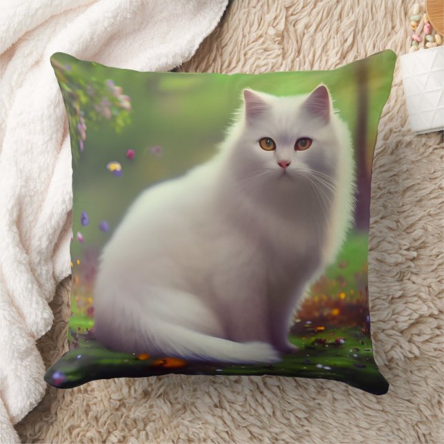 Beautiful Fluffy White Cat  Cushion (Blanket)