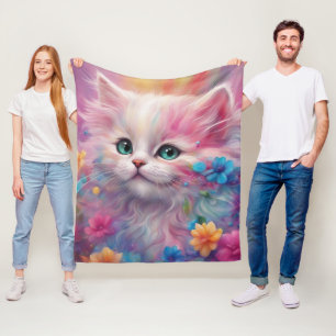 Beautiful Fluffy White Cat Fleece Blanket