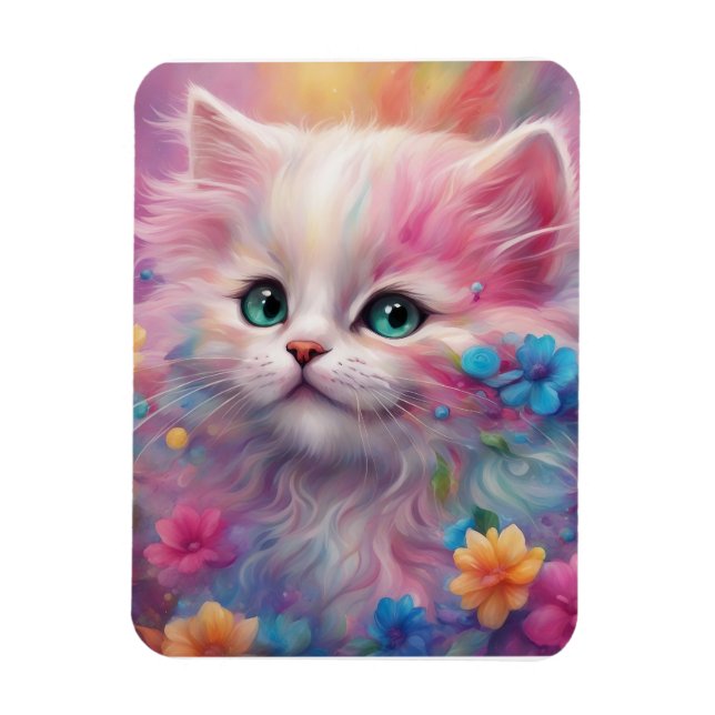 Beautiful Fluffy White Cat Magnet (Vertical)