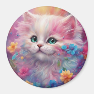 Beautiful Fluffy White Cat Magnet