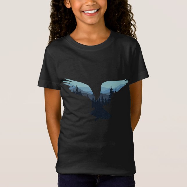 Beautiful Flying Eagle Night Sky Forest Bird Silho T-Shirt (Front)