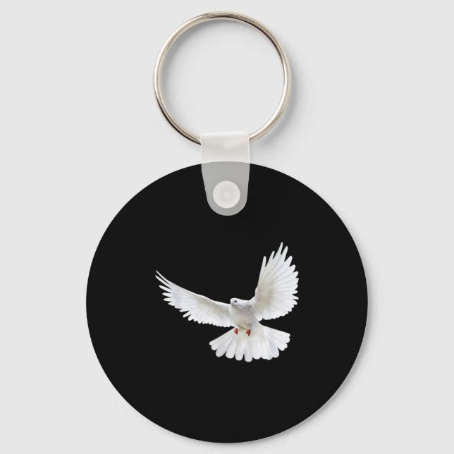 Beautiful Flying Peaceful White Dove Photo Silhoue Key Ring (Front)