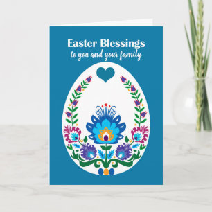 Beautiful Folklore Blue Pysanka Easter Egg, Custom Card