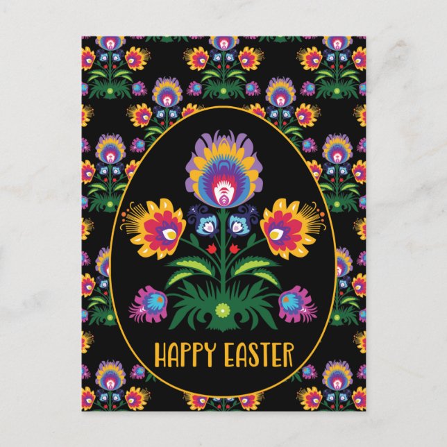 🐤🌹Beautiful Folklore  Pysanka Easter Egg Postcard (Front)