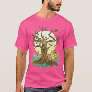 Beautiful Forest Art Owl Fo Autumn  T-Shirt