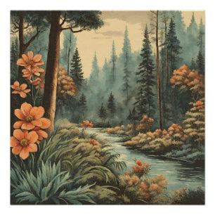 Beautiful Forest River Landscape  Poster