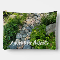 Beautiful forest scene sunny stone walkway photo