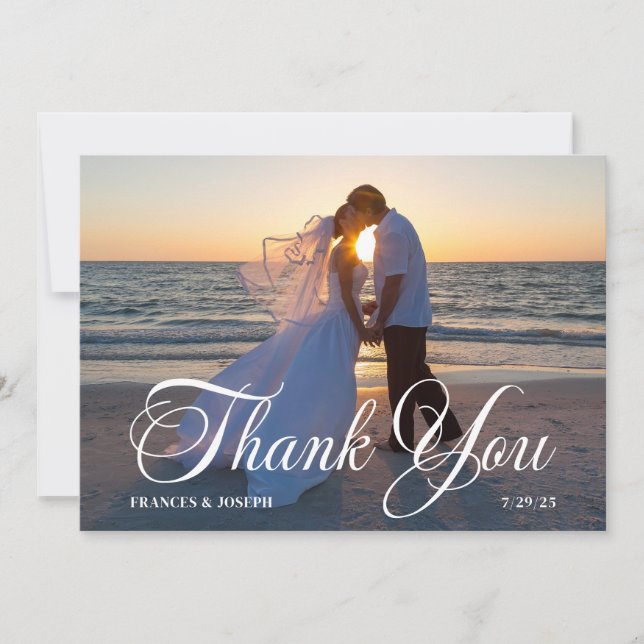 Beautiful Forma Script Wedding Photo Thank You Card (Front)