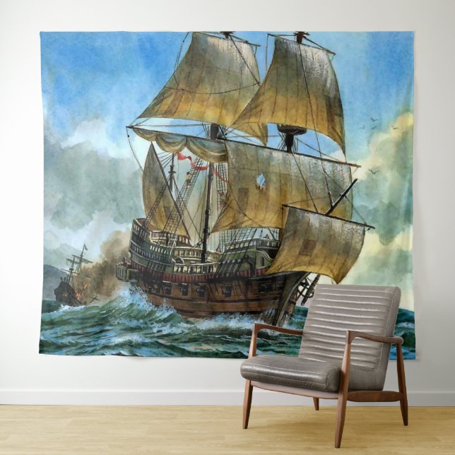 beautiful four-masted ship print tapestry (In Situ (Horizontal))