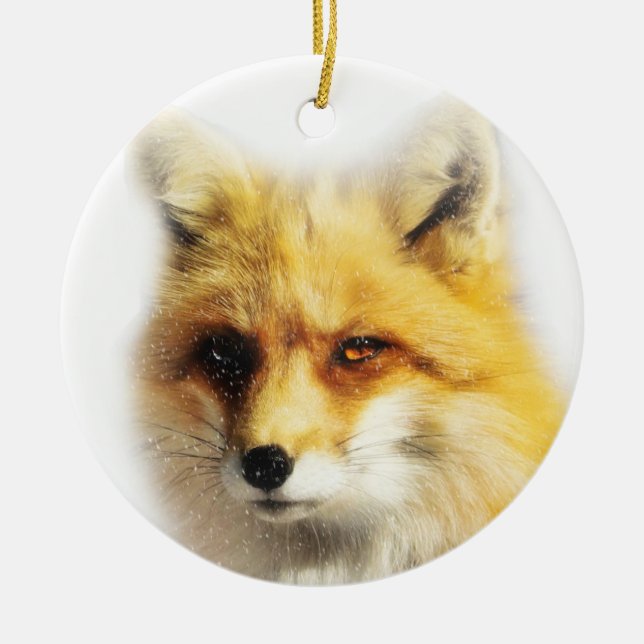 Beautiful Fox and Snow Winter Solstice Ornament (Front)