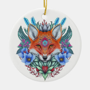 Beautiful fox ceramic tree decoration