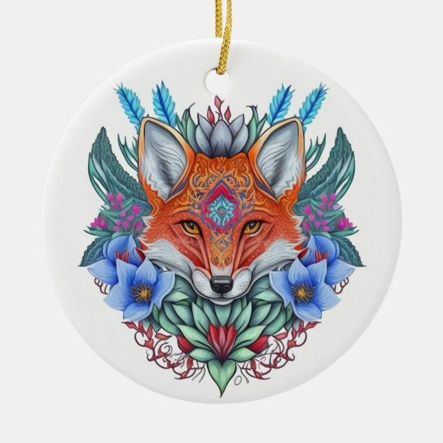 Beautiful fox ceramic tree decoration (Front)