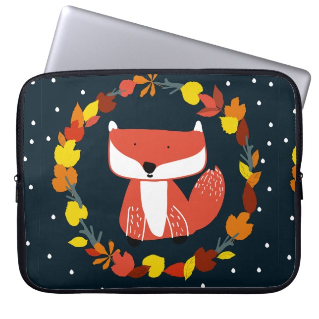 Beautiful fox in winter forest pattern laptop sleeve (Front)