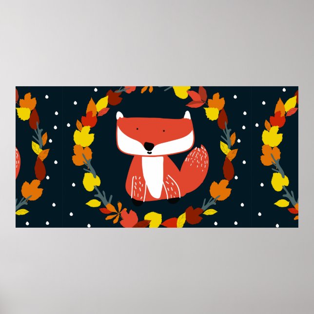Beautiful fox in winter forest pattern poster (Front)