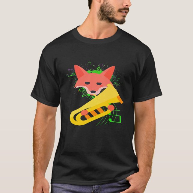 Beautiful Fox Playing The Tuba Brass Music Orchest T-Shirt (Front)