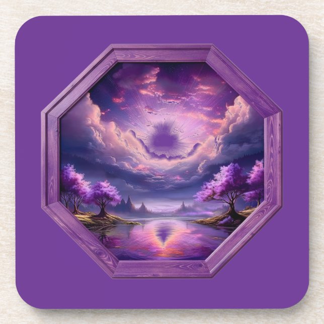 Beautiful Frame Purple Landscape With Reflections  Coaster (Front)
