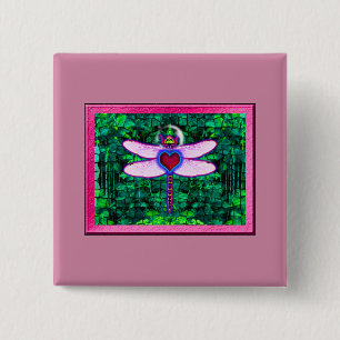 Beautiful Framed “Crackel Framed Dragonfly” Artwor 15 Cm Square Badge