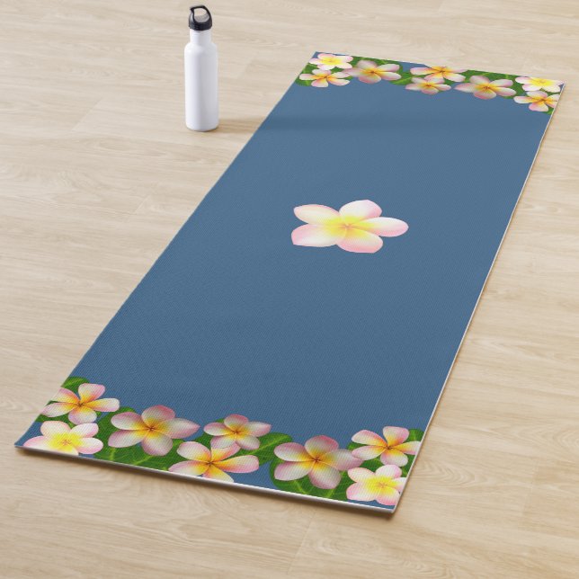 Beautiful Frangipani Flowers on Award Blue Yoga Mat (In Situ)