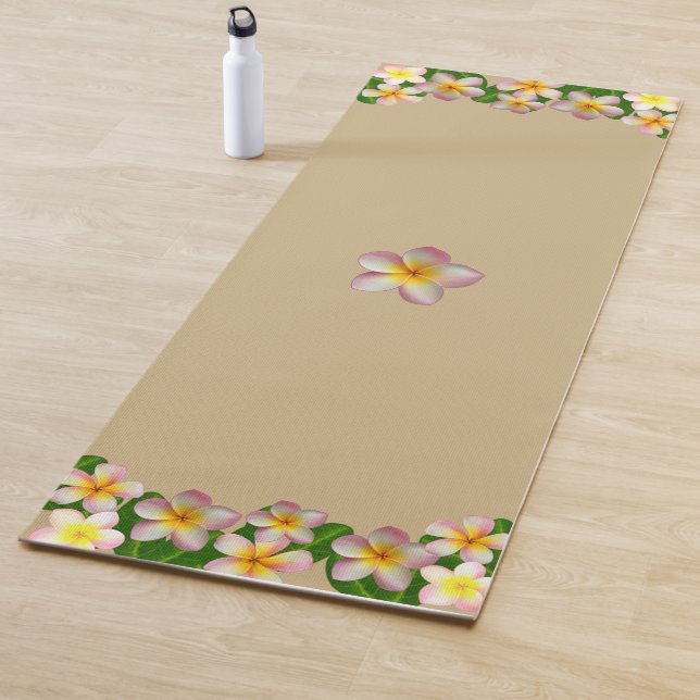 Beautiful Frangipani Flowers on Light Beige Yoga Mat (In Situ)