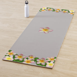Beautiful Frangipani Flowers on Light Silver Grey Yoga Mat