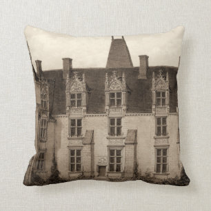 Beautiful French Chateau in Sepia Tones Cushion