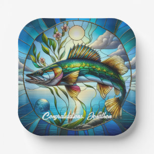 Beautiful Freshwater Fish and Blue Lake Paper Plate