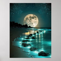Beautiful Full Moon Beach Ocean Starry Night