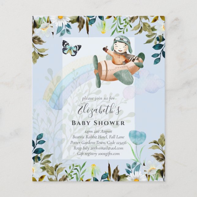 Beautiful Fun Pilot Baby Boys Shower Invitations Flyer (Front)