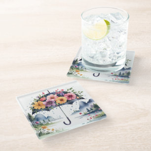 Beautiful & Functional Watercolor Elegant Floral Glass Coaster