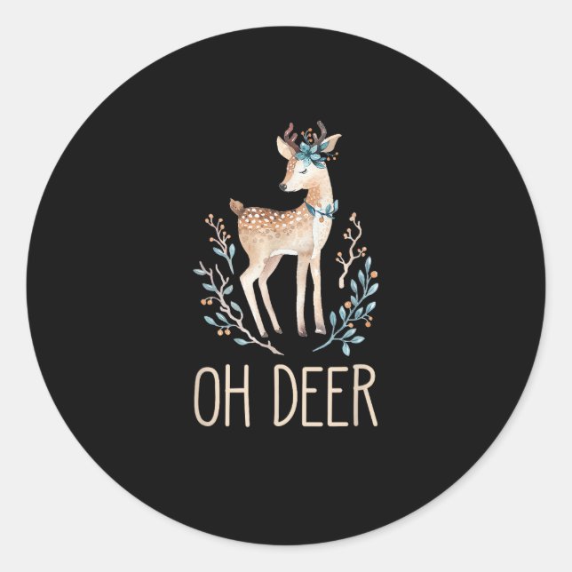 Beautiful Funny Deer Oh Deer Modern Design  Classic Round Sticker (Front)