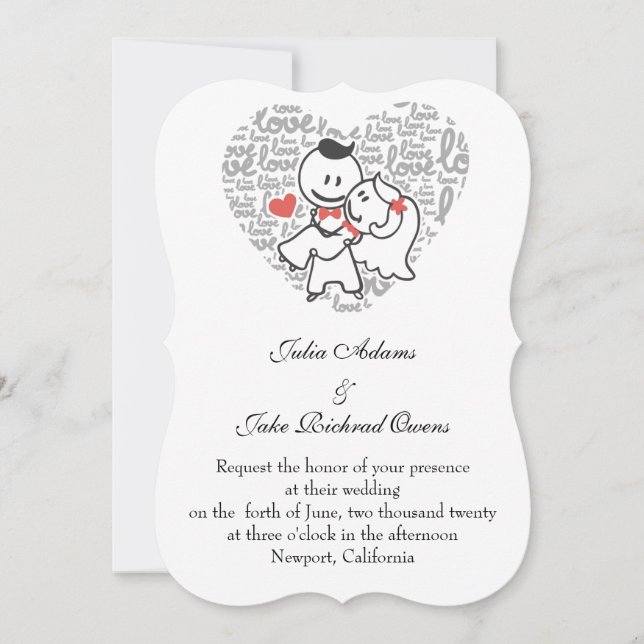 Beautiful funny romantic wedding couple invitation (Front)
