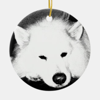 Beautiful furry Samoyed white dog Ceramic Tree Decoration