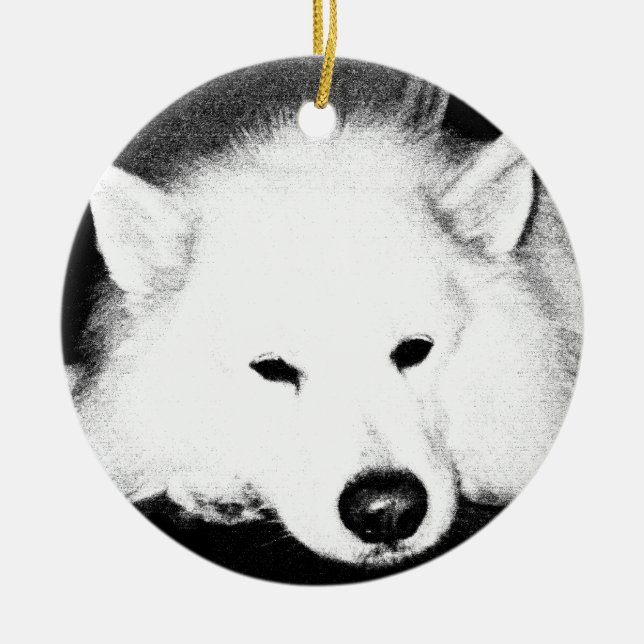 Beautiful furry Samoyed white dog Ceramic Tree Decoration (Front)
