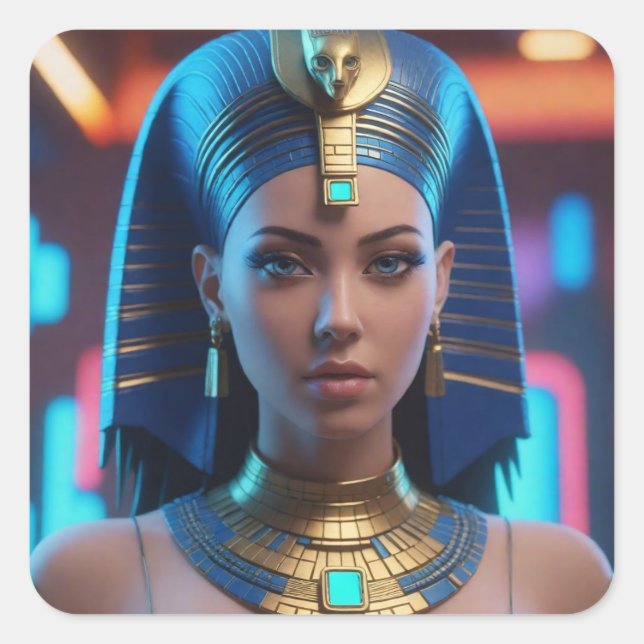 Beautiful, Futuristic Egyptian Queen. Square Sticker (Front)