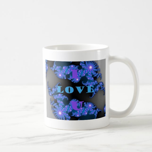 Beautiful Galactic Blue Love Text Pattern Design, Coffee Mug (Right)