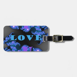 Beautiful Galactic Blue Love Text Pattern Design, Luggage Tag
